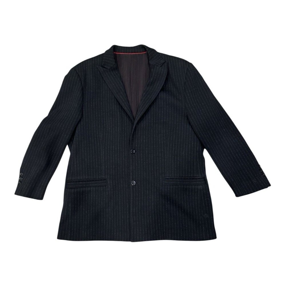 Mens Ross Graison Black Pinstriped  Wool Sports Coat 48R - Picture 2 of 7